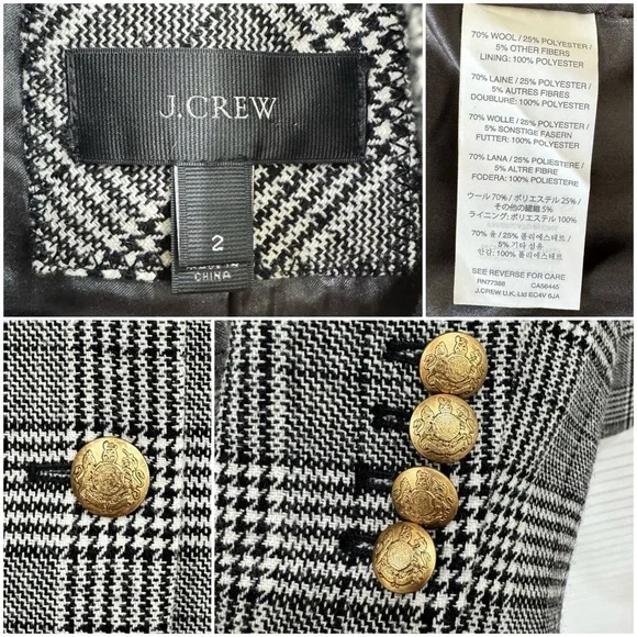 J Crew Regent Blazer Glen Plaid Wool Size 2